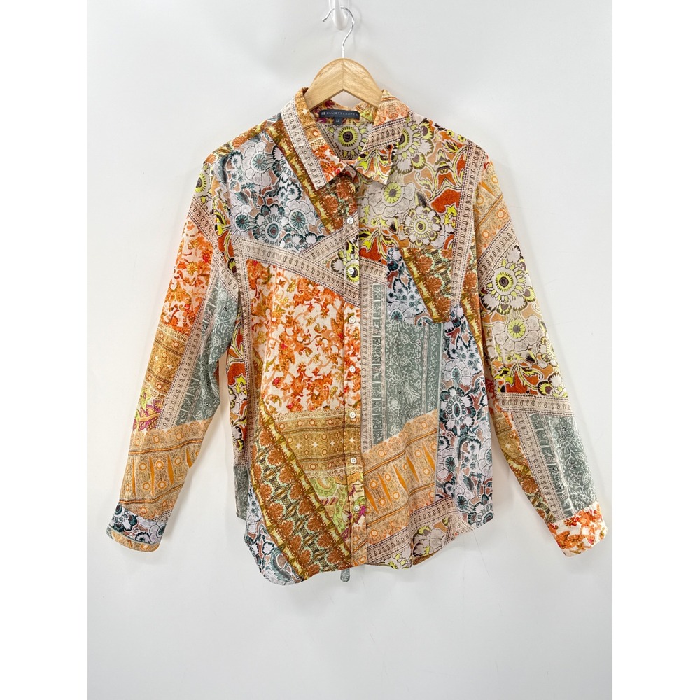 Elliott Lauren Cotton Shirt Multicolor Patchwork Floral Paisley Top 12 Eclectic